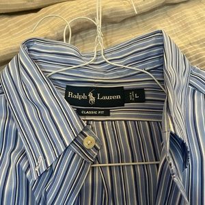 Polo Ralph Lauren Men’s striped dress shirt size large classic fit blue label